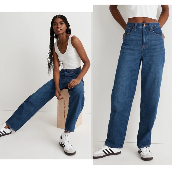 Madewell Baggy Straight Jeans Dark Worn Indigo wash cotton hemp NH643 26 - Picture 11 of 13